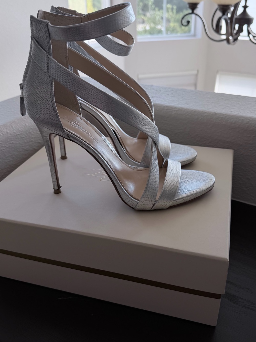 Vince Camuto Silver Metallic Strappy Stiletto Sandals